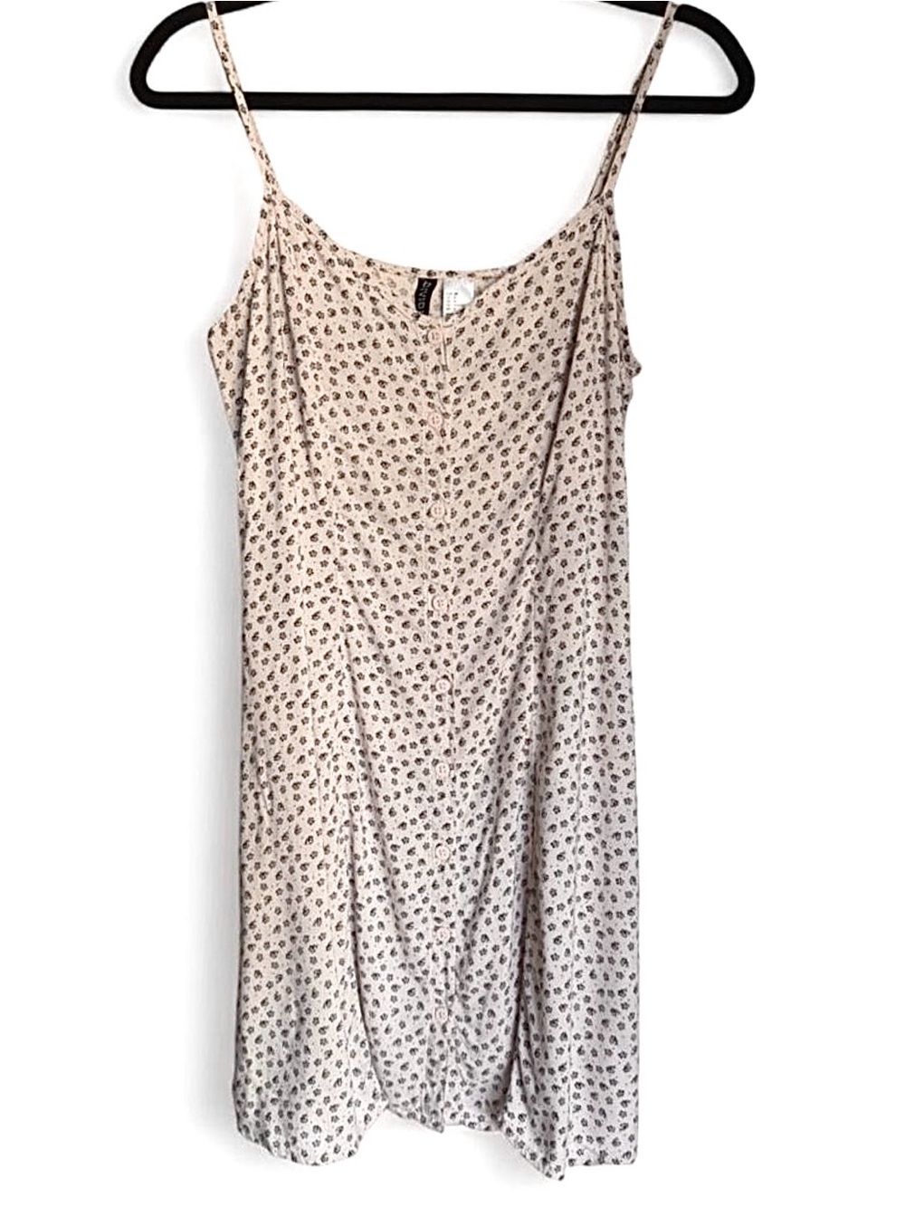 H&M Cream Floral Midi Slip Dress with Adjustable Spaghetti Straps Size 8
